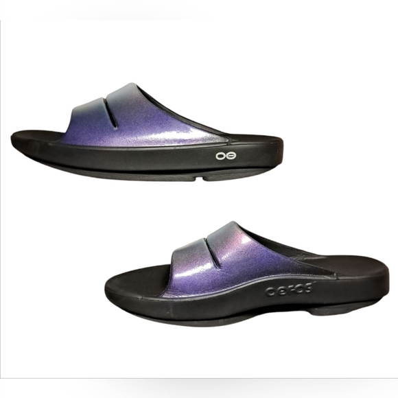 OOFOS Women's Slide Sandals - Black and Purple - Picture 8 of 14